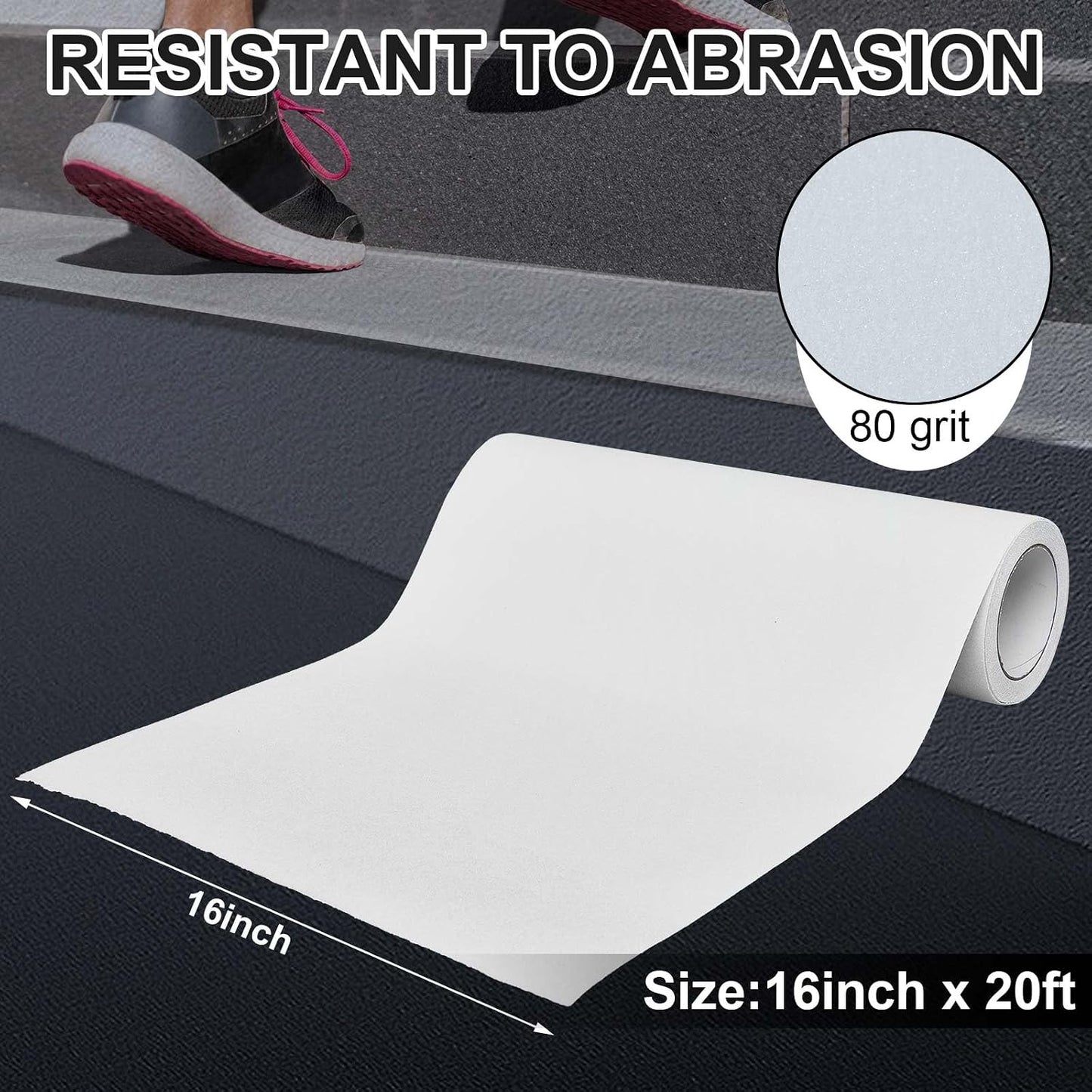 Watersay 8 Inch x 20 ft Anti Slip Traction Tape Waterproof Clear Non Skid Tape Durable Grip and Friction Stair Non Slip Strips Abrasive Adhesive for Stairs Steps Ramp Outdoor Indoor