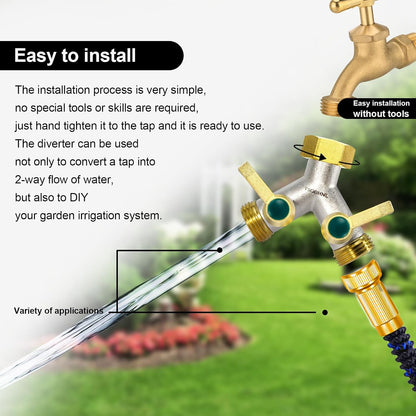 Hose Splitter 2 Way, Y-Valve Water Spigot Splitter, High Flow Faucet Splitter, 3/4" GHT Thickened Hexagonal Water Inlet with 2 Garden Hose Coiled Spring Protectors and 2 More Extension Handles