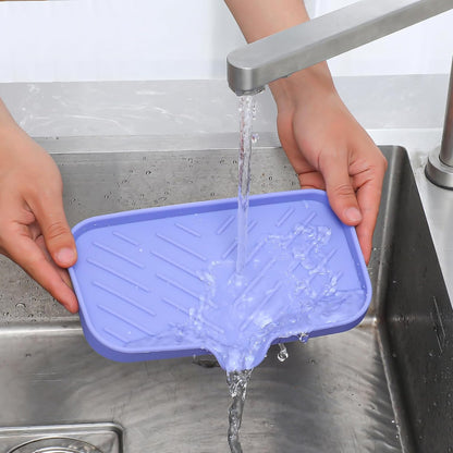 MicoYang Silicone Bathroom Soap Dishes with Drain Spout-Bathroom and Kitchen Sink Organizer,Sponge Holder,Dish Soap Tray,Perfect for Dispenser,Scrubber,Bottle,Cup on Sink or Counter-Coffee 4.9"×3.2"