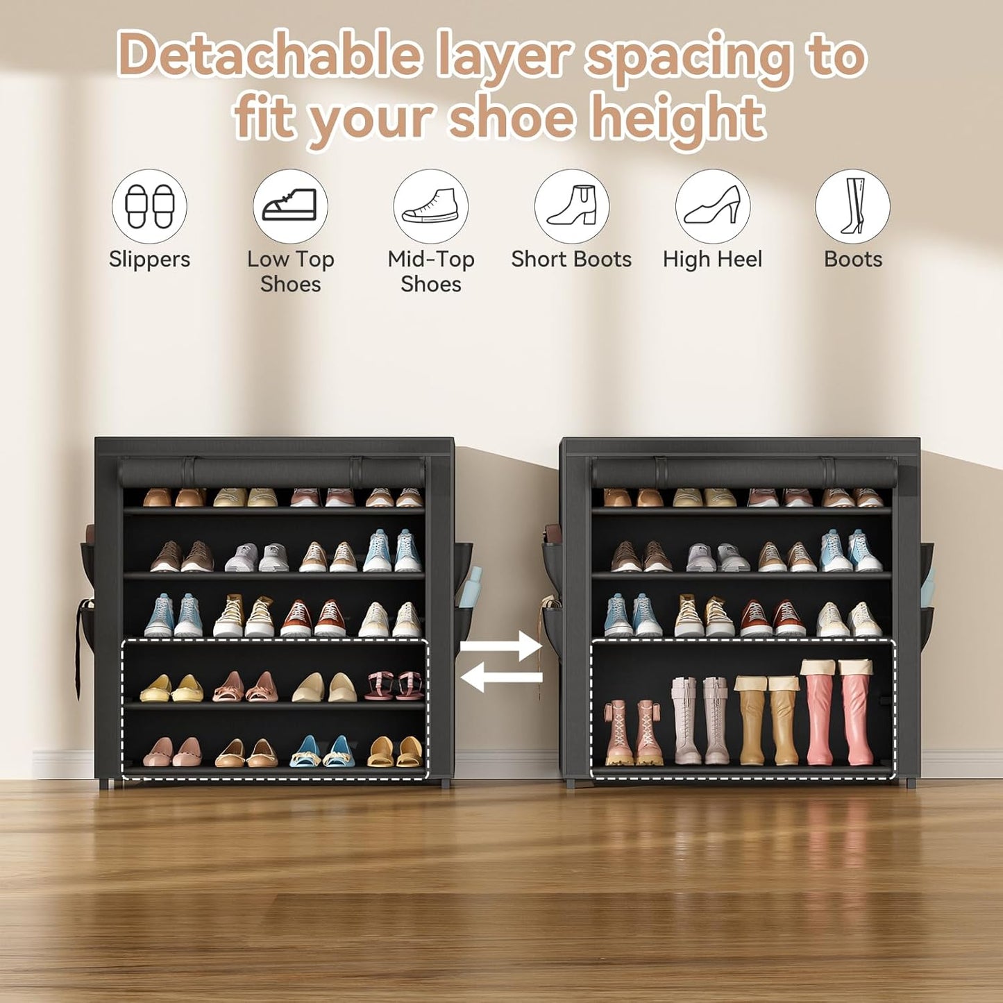 LANTEFUL Shoe Rack with Covers - 10 Tiers Tall Shoe Rack Organizer Large Capacity Shoe Shelf Storage 40 Pairs Space Saving Vertical Shoe Storage Organizer for Closet, Entryway, Dorm, Bedroom