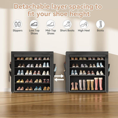 LANTEFUL Shoe Rack with Covers - 10 Tiers Tall Shoe Rack Organizer Large Capacity Shoe Shelf Storage 40 Pairs Space Saving Vertical Shoe Storage Organizer for Closet, Entryway, Dorm, Bedroom