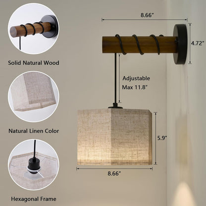 XSDeTu Rechargeable Battery Operated Wall Sconces Set of 2, Modern Battery Powered Wall Light with Wooden Arm & Remote Control, Adjustable 3 Colors Dimmable Wall Lamps for Bedroom, Living Room