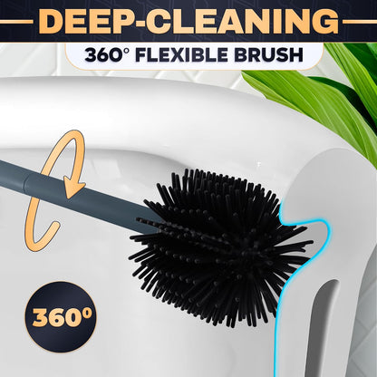 Silicone Toilet Brush and Holder Set - Cream RV Toilet Brush with Holder, Flexible Head, Soft Bristles, Detachable Handle and Freestanding Base, Compact Bathroom Cleaning Tool with Minimalistic Design