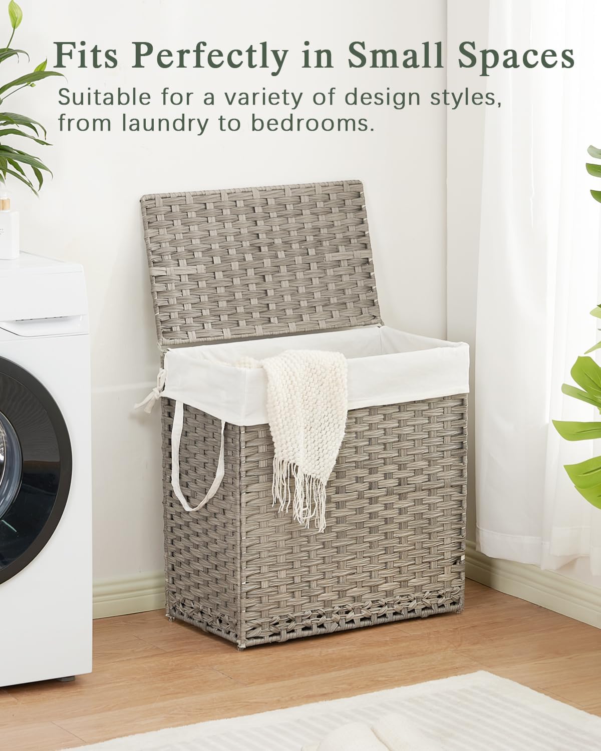 SETVSON Laundry Hamper with Lid Laundry Basket 132 L (35 Gal) Wicker Clothes Hamper, Handwoven Rattan Hamper with Handles and 4 Removable Liner Bags, 6 Mesh Bags for Laundry Bedroom Natural