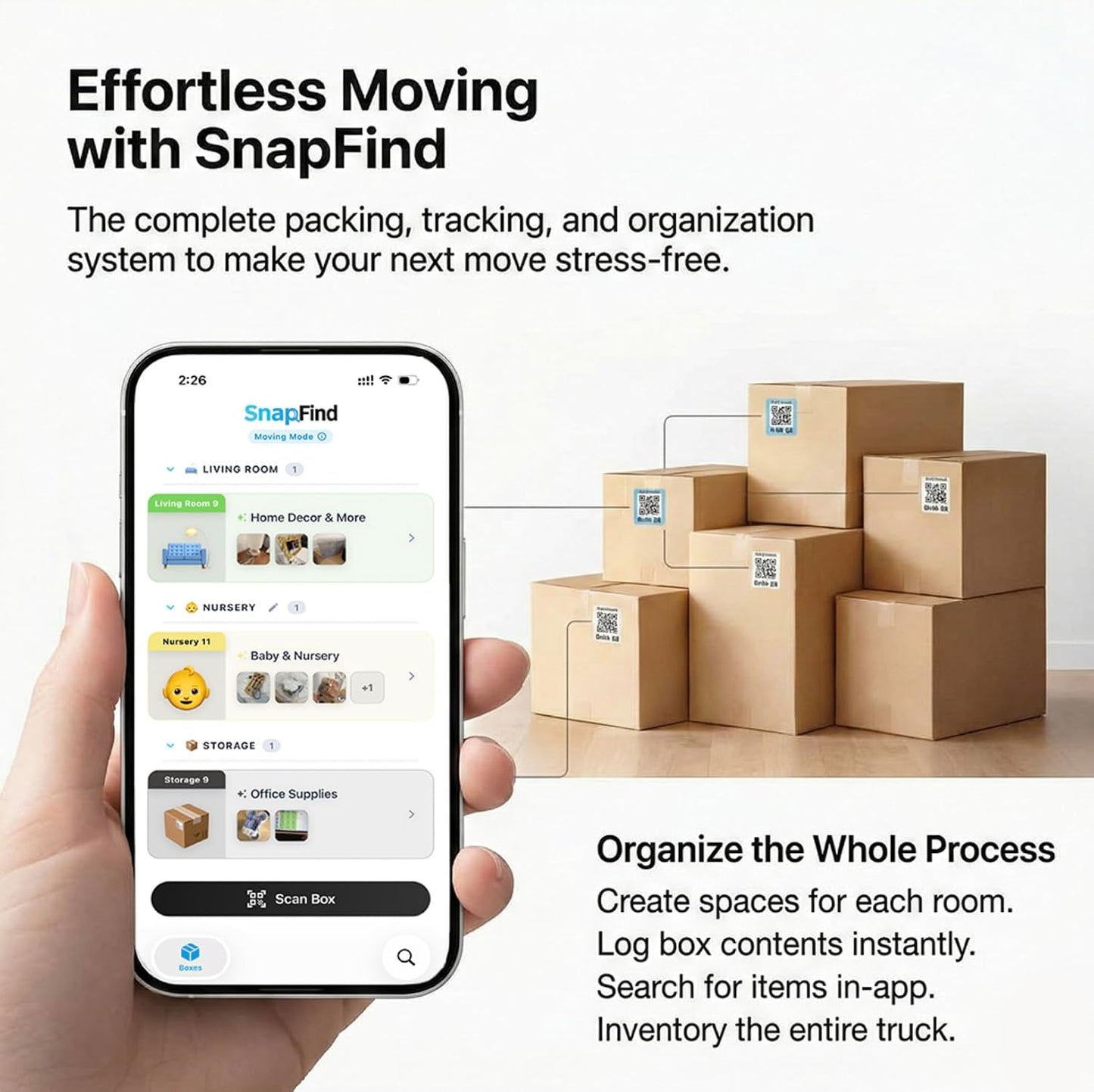 Moving Labels for Boxes – 108 Smart QR Code Stickers with AI Auto-Labeling, No Typing – Color-Coded Moving Box Labels – iOS & Android App – 2.5" x 2.5"