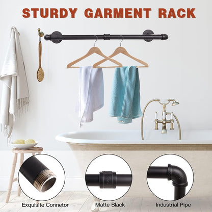 Gold Wall Mount Iaundry Drying Rack - 54" Pipe Garment Rack, Portable Heavy Duty Iron Closet Hanger Rod, Modern Metal Detachable DIY Hanging Bar for Laundry Room and Closet Storage