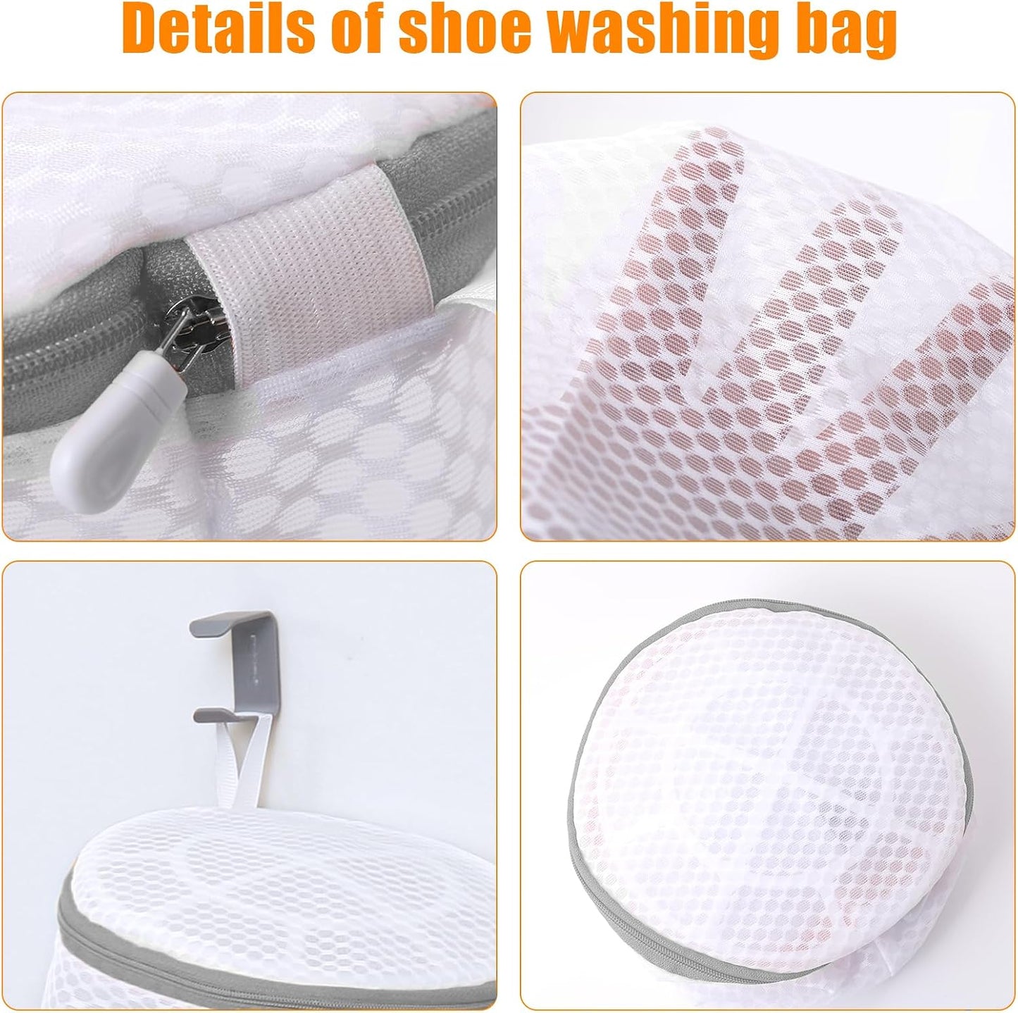 Kimmama Shoe Washing Machine Bag, Shoe Cleaning Bag, Grey Zipper, 7x15" | Shoe Bag, For Sneaker, Tennis, Footwear, Trainers, Slippers, Sock, Honeycomb Mesh, Prevent Tangling