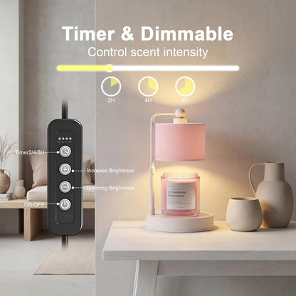 Candle Warmer Lamp with Timer, Modern Farmhouse Candle Warmer, Height Adjustable & Dimmable Electric Candle Warmer Lamp, Includes 2 Bulbs, Birthday Gift for Women, Mom, Housewarming - Flaxen