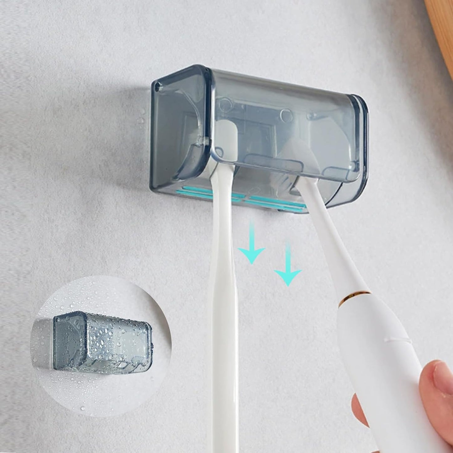 5 Slots Toothbrush Holder Wall Mount with Cover, Self Adhesive Toothbrushes Storage Organizer Perfect for Dorm Bathrooms and Shower, Holds 5 Toothbrushes. (White)
