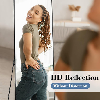 59"x16" Arched Full Length Mirror, Full Body Mirror with Leaning or Standing, Floor Standing Aluminum Frame for Bedroom, Livingroom, Cloakroom, Black