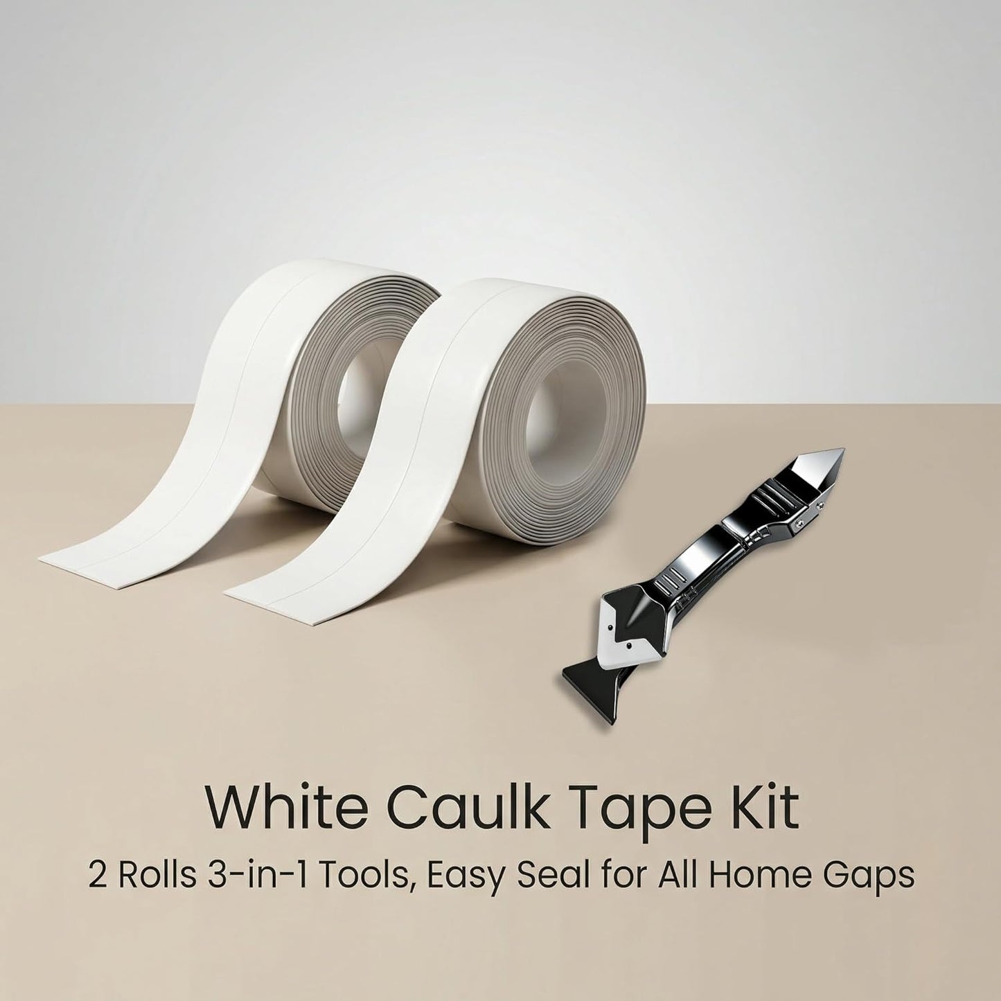 White Caulk Tape – Waterproof Sealant Strip for Bathroom, Shower, Bathtub, Kitchen Sink & Tile Gaps – Flexible, Paintable, Self-Adhesive, Long Lasting