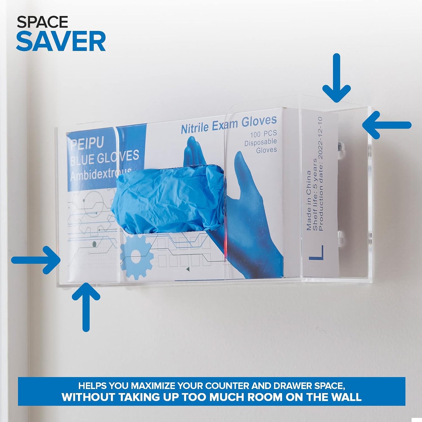 Stock Your Home Triple Acrylic Gloves Dispenser, Tissue Box Shelf, Glove Holder Wall Mount, For Kitchen, Cleaning Closet, Lab, Exam, Office