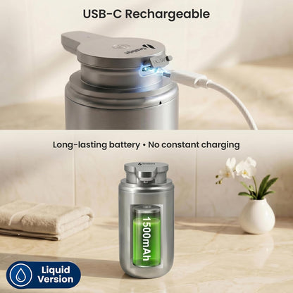 GentleJet WaveJet Automatic Foaming Soap Dispenser – Touchless Sensor, USB-C Rechargeable, 304 Stainless Steel, IPX5 Waterproof for Bathroom Kitchen Sink, 12 oz / 350 ml