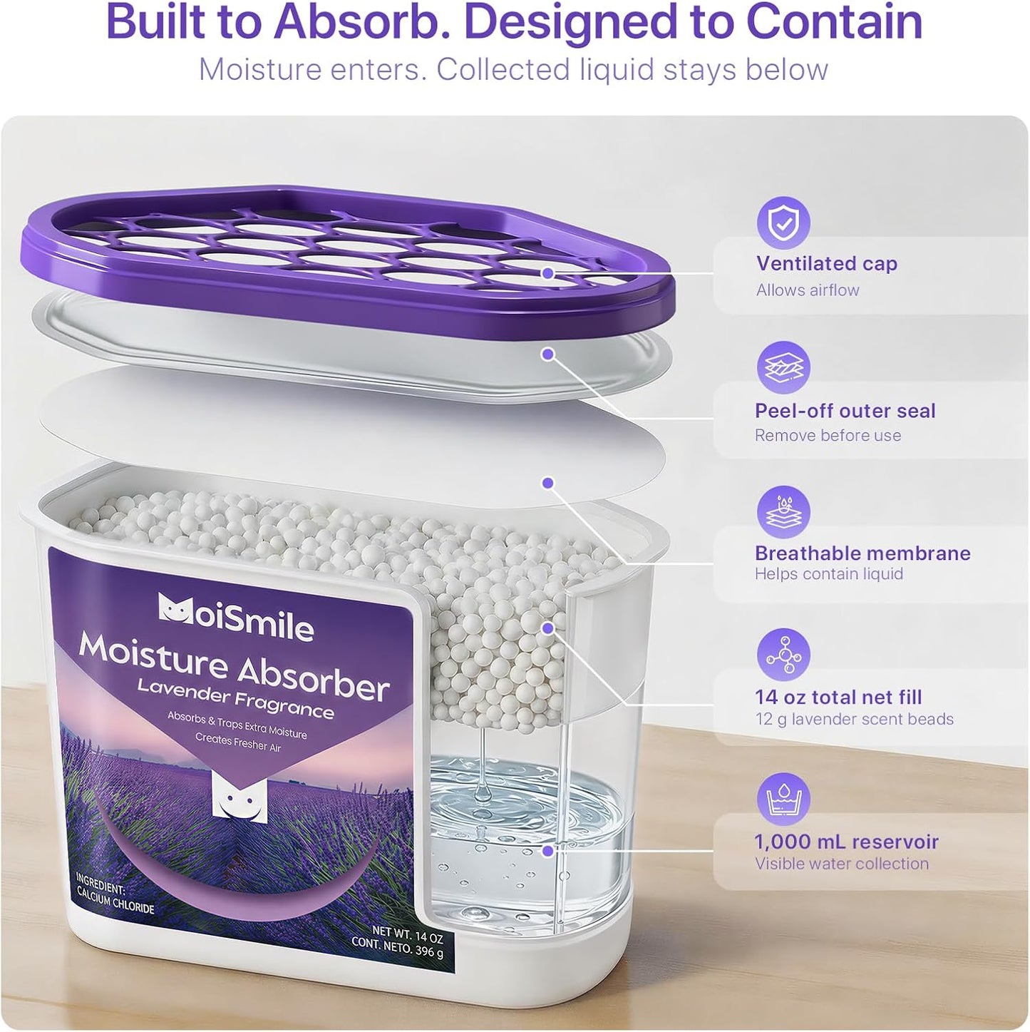 Moisture Absorbers with Activated Charcoal, Humidity Control & Air Deodorizing Preparations for Closet, Bathroom, Basement, Car & RV, 3 Pack