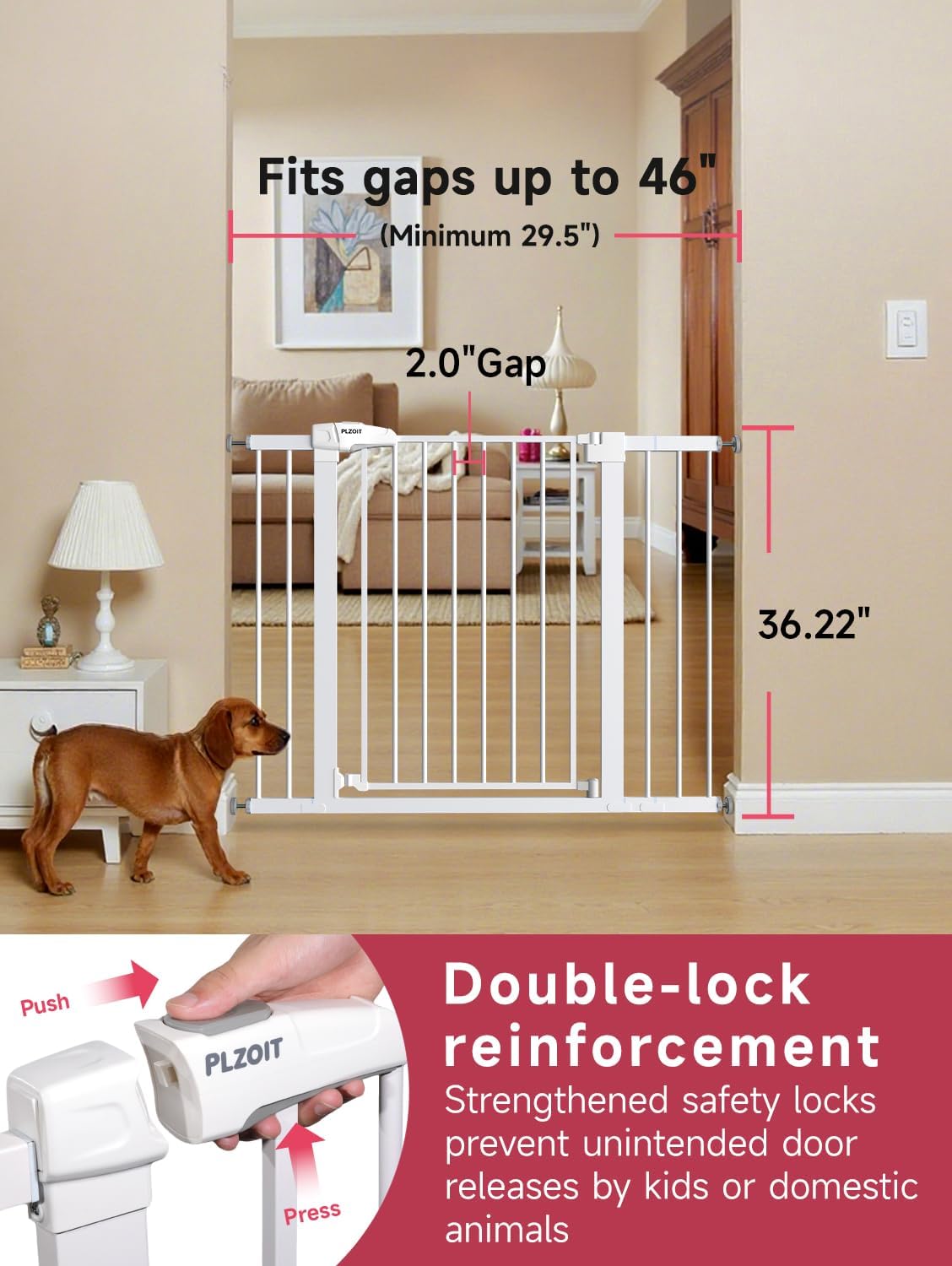 29.5-40.5" Baby Gate for Stairs, Dog Gate for Doorways, Walk Thru Auto Close Metal Baby Safety Gate for The House, Stairs and Doorways, Child Gate Pressure Mounted, Pet Gate for Dog Indoor - Black