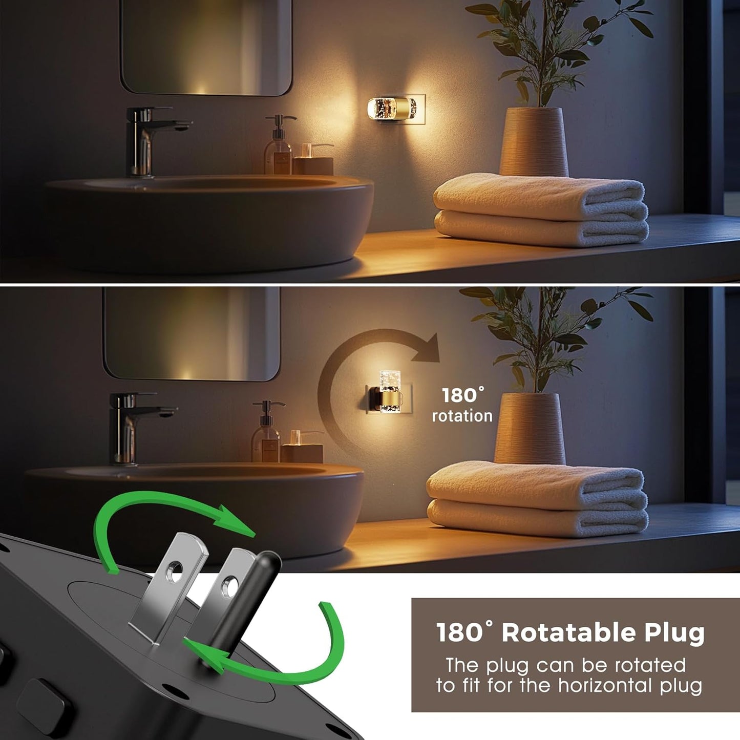 L LOHAS LED Night Light,Dimmable Night Lights Plug into Wall, 2 Pack Acrylic Nightlight with 0-100 LM Adjustable Brightness, 3000K Plug in Night Light with Dusk to Dawn Sensor, for Bathroom Hallway