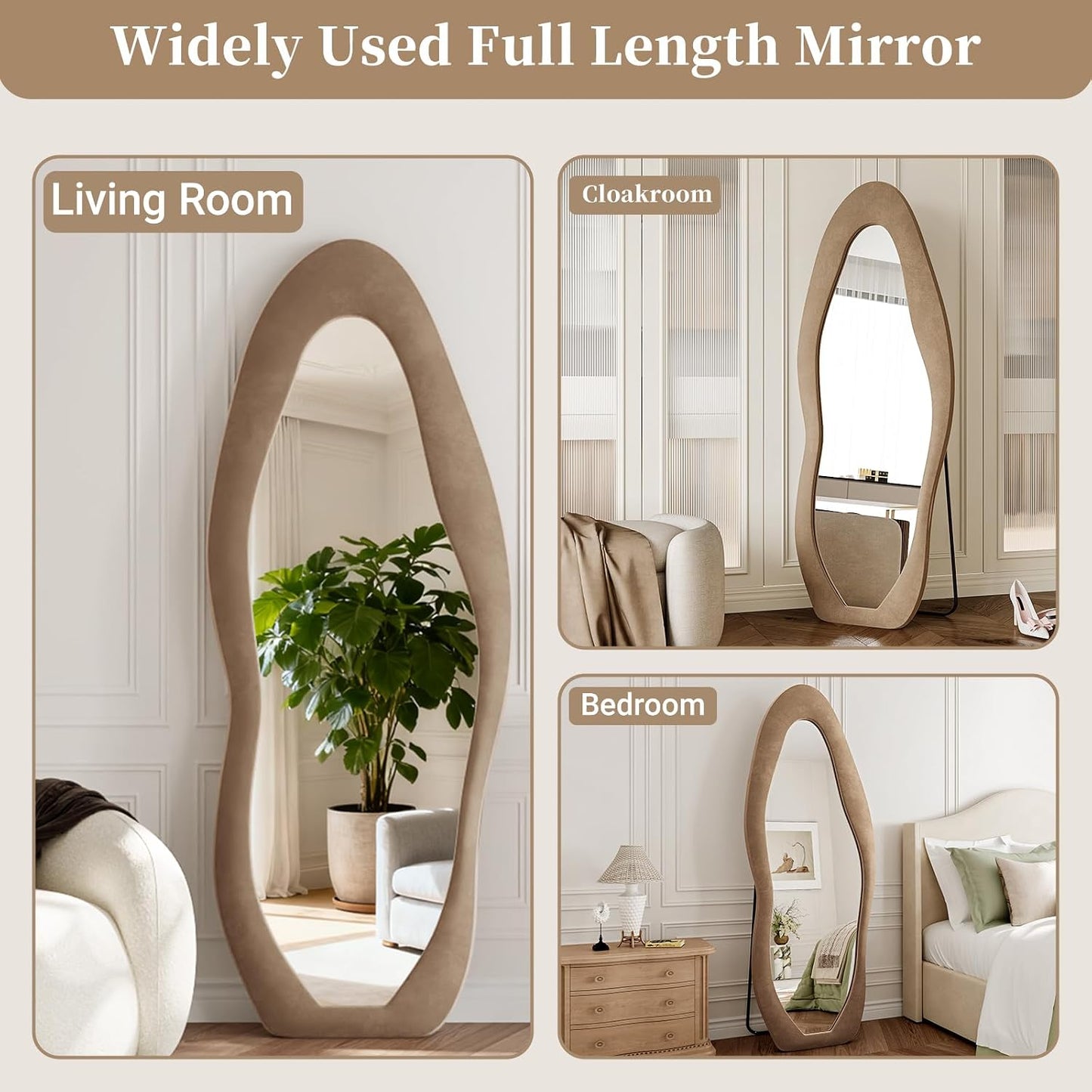 71"x32" Flannel Full Length Mirror, Arched Mirrors Full Length with Stand, Flannel Floor Mirror for Bedroom and Living Room, Full Body Mirror Hanging or Leaning, White