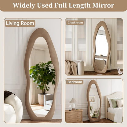 71"x32" Flannel Full Length Mirror, Arched Mirrors Full Length with Stand, Flannel Floor Mirror for Bedroom and Living Room, Full Body Mirror Hanging or Leaning, White