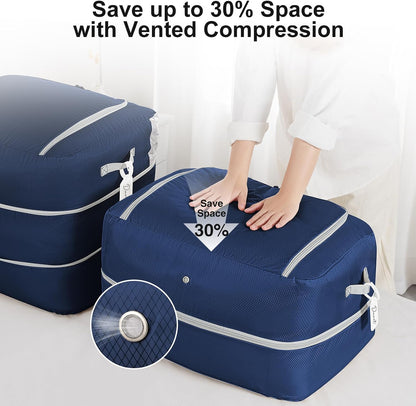 Comforter Storage Bag - Large Capacity Blanket Storage Bags 3-Layer Ultra Space Saving Self Compression Organizer, Washable Compression Bags for Storage Comforter Blanket, 2-Pack, Beige