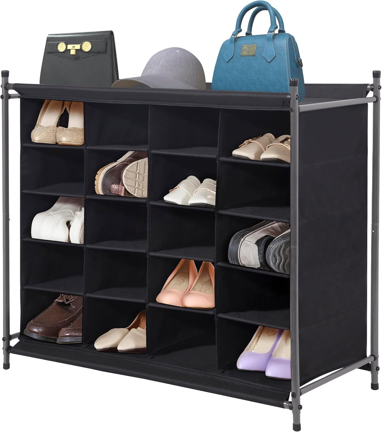 STORAGE MANIAC Stackable Shoe Cubby Organizer, Free Standing Shoe Cube Rack for Entryway, Bedroom, Apartment, Closet, 20-Cube Gray