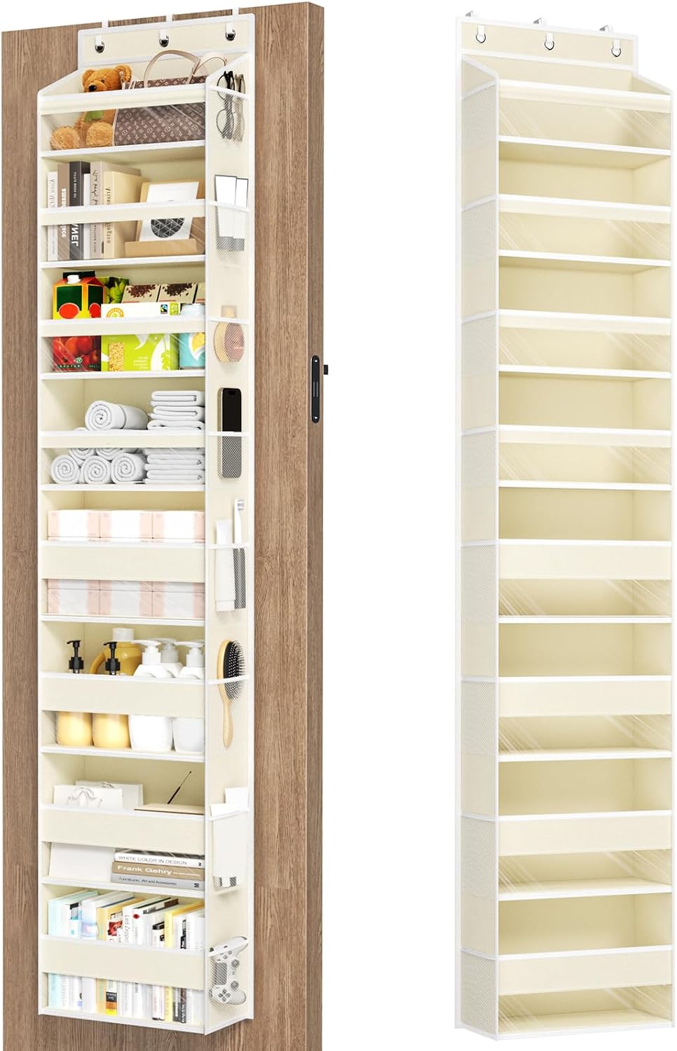 6 Tiers Over The Door Organizer, Heavy Duty Hanging Organizer Storage with Large Capacity Pockets, Behind Door Storage Hanging Shelves for Closet Wall Bathroom Bedroom Nursery Pantry, 1 Pack Grey