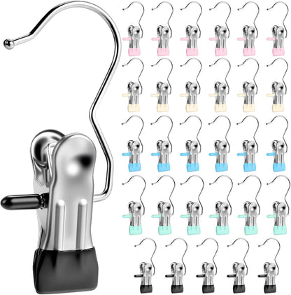 Senbowe 30 Pack Heavy Duty Clothes Pins, Boot Hangers for Closet, Laundry Hook Hanging Clips Clamps for Closet Organizer Pants Hats Socks Towels Clips, Clothespins Hanger for Travel Handbag Legging