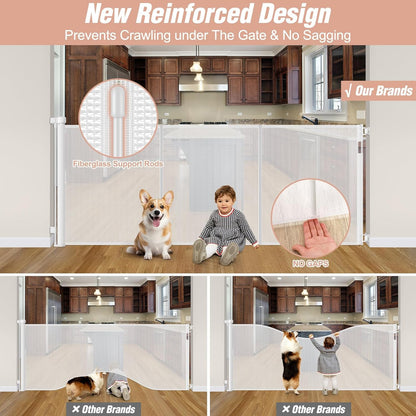Newly Enhanced - 42" Tall × 120" Extra Wide Retractable Baby Gate Keeps Pets from Getting Under Tall Dog Gate, Indoor/Outdoor Baby Gates for Dogs, Retractable Dog Gate for Large Openings, White