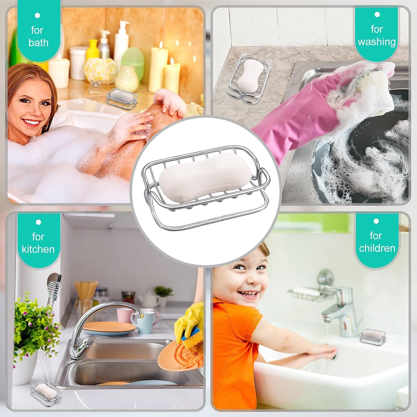 Patelai Soap Dish Stainless Steel Bathroom Bar Soap Holder for Shower Rust Proof Metal Self Draining Sponge Shelf Tray for Kitchen Sink(Classic Style)