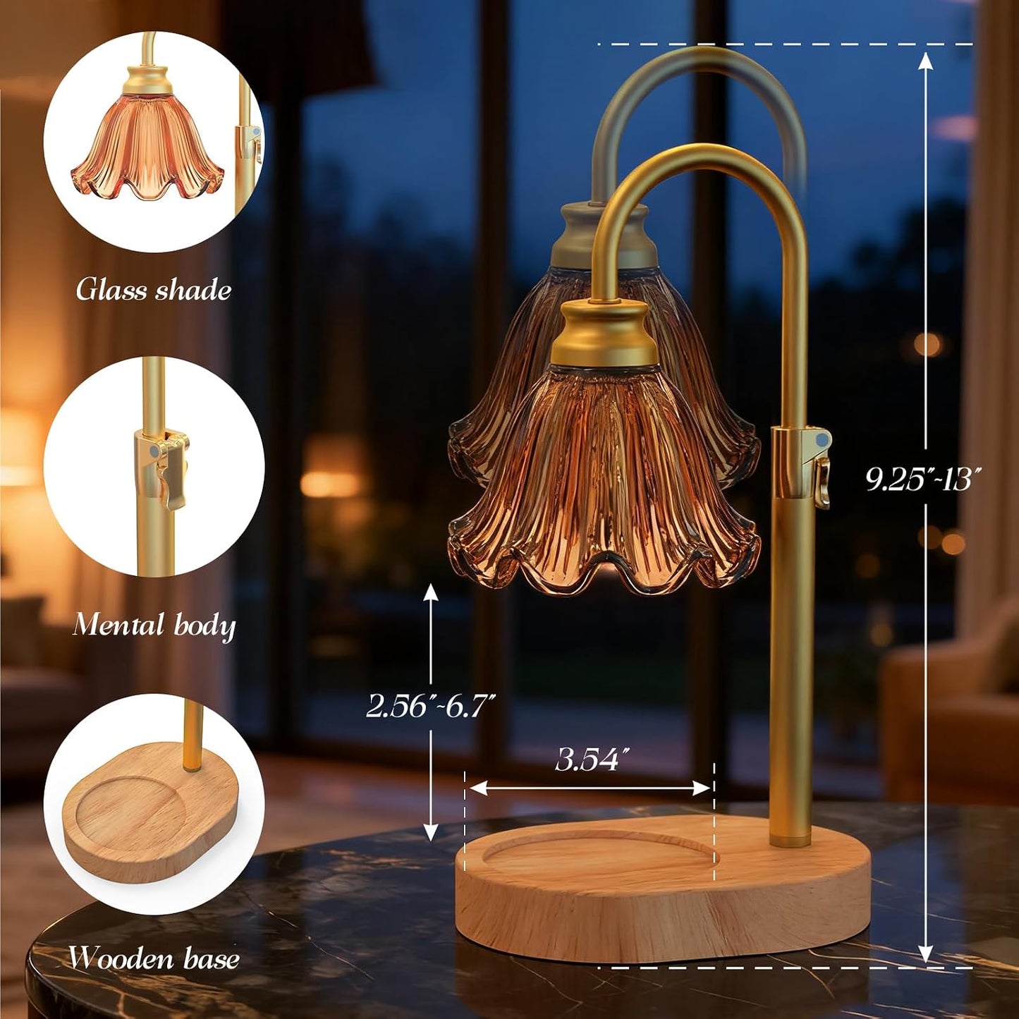 Candle Warmer Lamp with Adjustable Height - Flameless 4-Level Dimmable Wax Warmer, Timer Function & Stylish Design in Multiple Colors (Green)