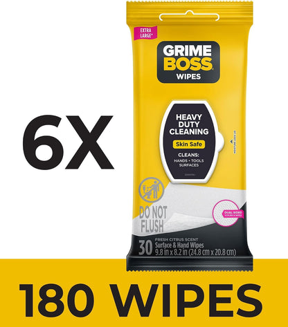 Grime Boss Heavy Duty Surface and Hand Wipes (2x60ct) | Remove Paint, Oil, Grease, Adhesives, Mud, Dirt | Workshop Replace Cleaners like Rags, Towels, Pumice, Soap