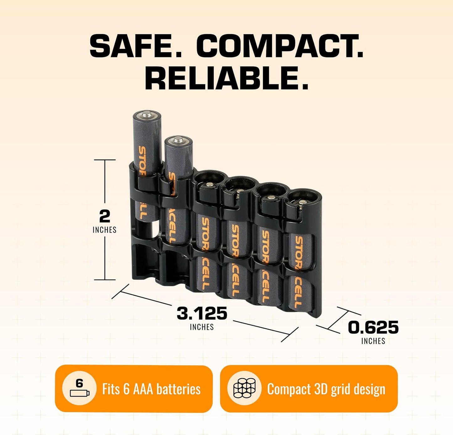 Storacell SLAAAORG by Powerpax SlimLine AAA Battery Caddy, Orange, Holds 6 Batteries, 1 Count (Pack of 1)