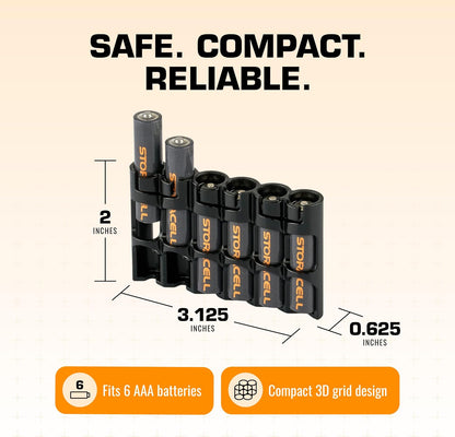 Storacell SLAAAORG by Powerpax SlimLine AAA Battery Caddy, Orange, Holds 6 Batteries, 1 Count (Pack of 1)