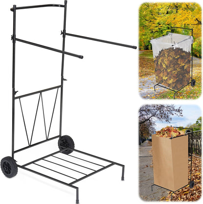 Portable Trash Bag Holder with Wheel, Adjustable 30-45 Gallon Outdoor Leaf Bag Stand, Durable Trash Bag Rack, for Yard, Lawn Cleanup, Gardening, Camping & Parties