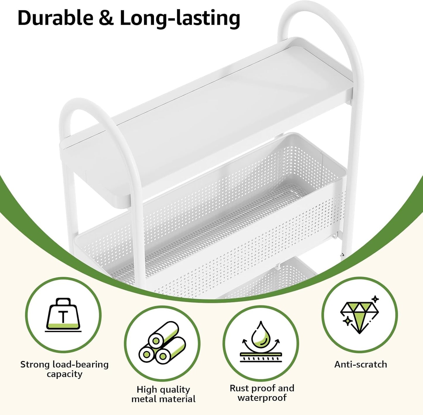 KINGRACK Slim Storage Cart with Drawer, 5-Tier Rolling Utility Cart on Wheels, Narrow Metal Cart for Space Save, Easy Assembly for Kitchen Cart, Craft Cart, Laundry, Bathroom, Nursery Organizer