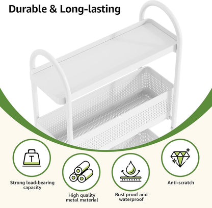KINGRACK Slim Storage Cart with Drawer, 5-Tier Rolling Utility Cart on Wheels, Narrow Metal Cart for Space Save, Easy Assembly for Kitchen Cart, Craft Cart, Laundry, Bathroom, Nursery Organizer