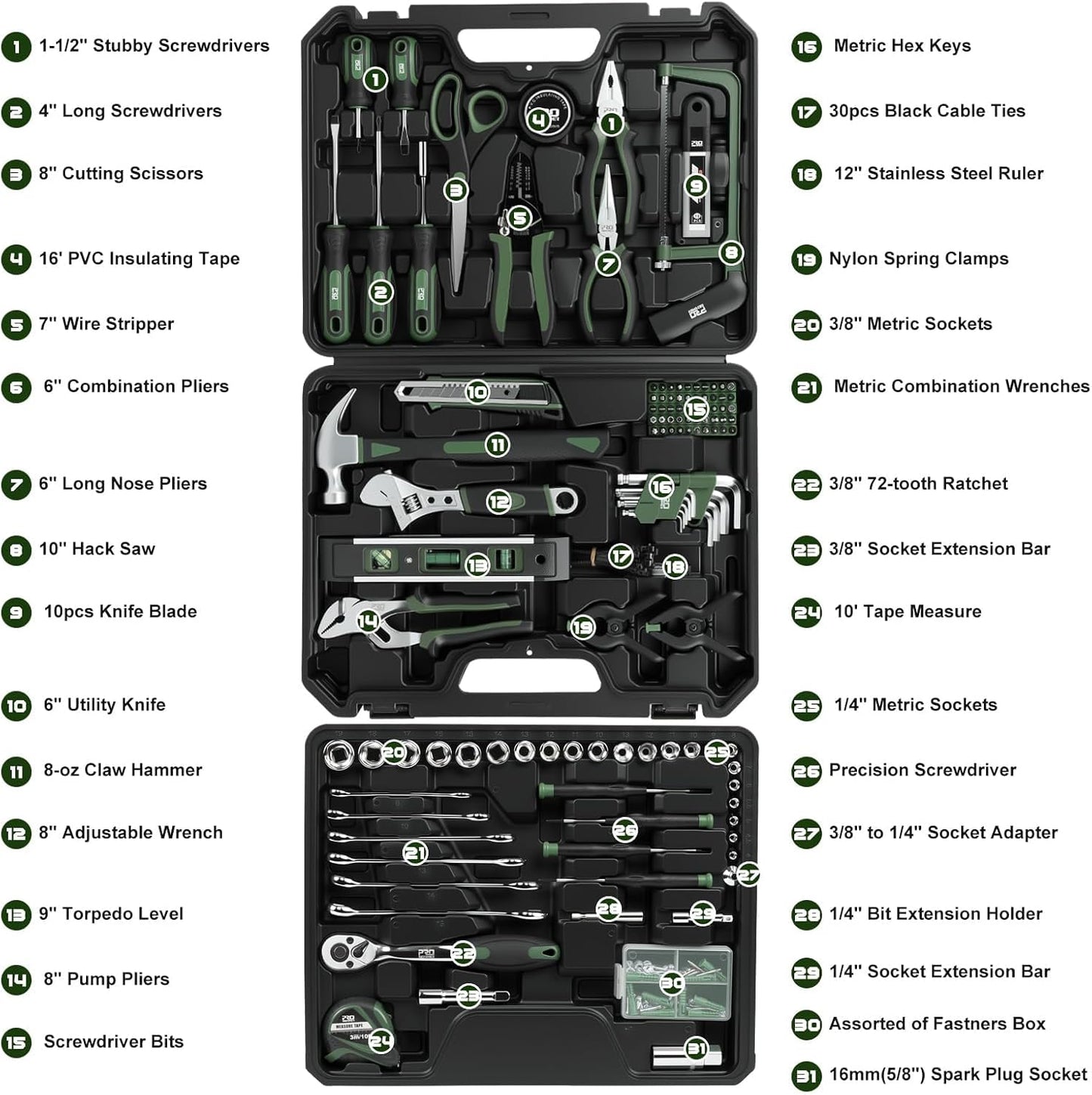 Prostormer 269-Piece Tool Set, Complete Tool Kit for Home, Auto and Mechanics Repair, General Household Hand Tool Box with Drawer for Men & Women (Blue)