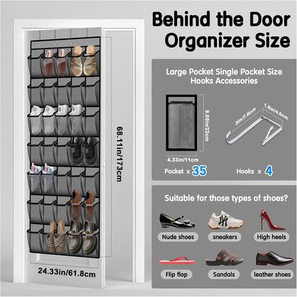 Kotkn 35 Compartment Over The Door Storage - Breathable Mesh Hanging Organizer with Large Pockets, Space Saving Design for Men & Women's Footwear, Closet, Bedroom （White）