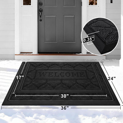 FRAMICS Front Door Mat Outside Entrance, Heavy Duty Rubber Door Mats Outdoor Welcome Mat Waterproof Doormat Non Slip for Entryway Doormats Dirt Trapper Indoor Mats All Seasons, 17 x 30 Inches, Black