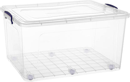 Superio Under Bed Storage Containers with Wheels (2 Pack), Flat Clear Storage Bin Stackable Large Storage Latch Box with Lids Store Cloths, Bedding, Linen, For Under The Bed, Garage, Home
