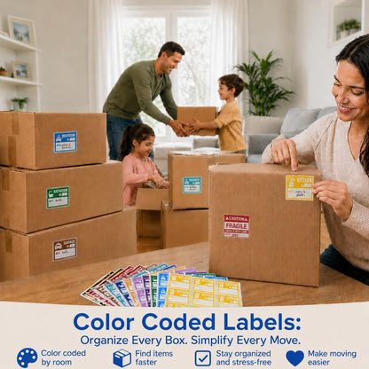 Moving Labels – 600 Premium Waterproof Color-Coded Removable Packing Stickers, 40 Sheets x 15 Medium Labels, Home & Storage