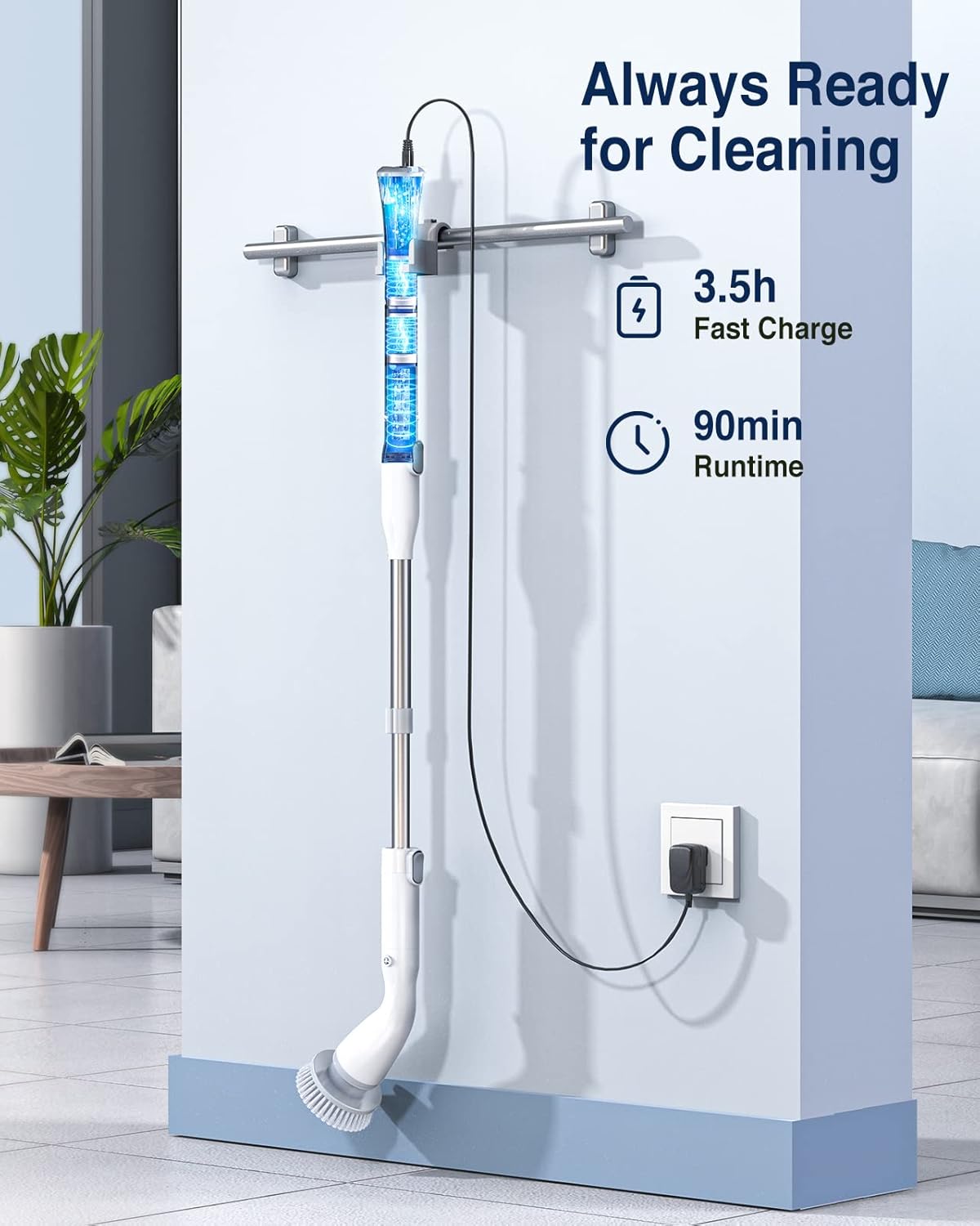 Electric Spin Scrubber, Cordless Cleaning Brush Scrubber with 7 Replaceable Brush Heads and Adjustable Extension Handle, IPX7 Waterproof Power Cleaning Brush for Bathroom Tub Floor Tile Shower