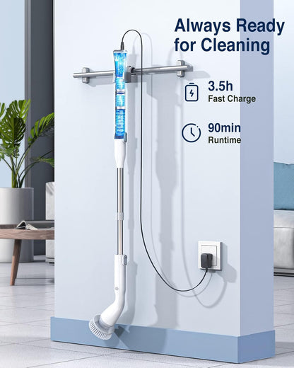 Electric Spin Scrubber, Cordless Cleaning Brush Scrubber with 7 Replaceable Brush Heads and Adjustable Extension Handle, IPX7 Waterproof Power Cleaning Brush for Bathroom Tub Floor Tile Shower