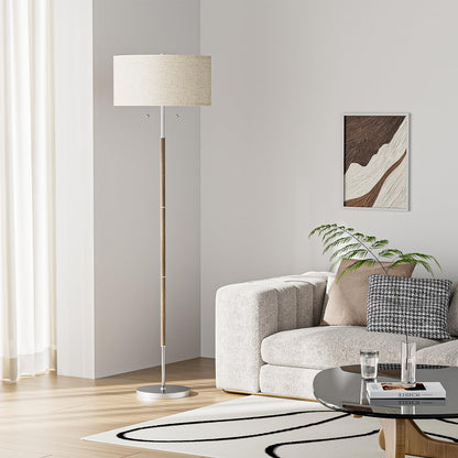 Karjoefar 2-Light Floor Lamp, Mid Century Floor Lamp with White Fabric Shade, Standing Lamp Tall Lamp for Living Room Bedroom, 3 Color Temperatures 9W Bulb Include