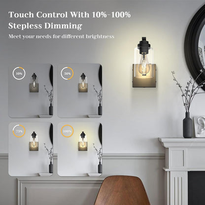 Battery Operated Wall Sconce Set of 2 with Remote Control, Rechargeable Wireless Led Glass Wall Lamp Indoor, Cordless Wall Light Fixtures Wall Mount for Bedroom Bathroom Hallway Farmhouse, Black