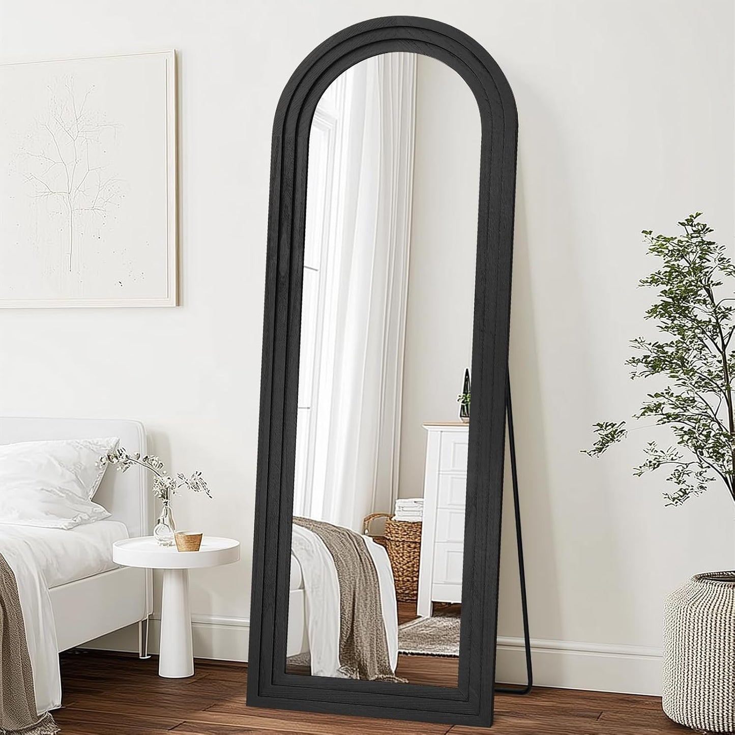 Solid Wood Full Length Mirror - 65"x22" Arched Floor Mirror, Free Standing & Wall Mounted - Elegant Design for Bedroom, Dressing Room, Hallway, Brown