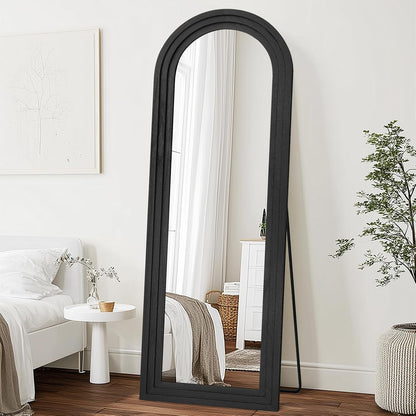 Solid Wood Full Length Mirror - 65"x22" Arched Floor Mirror, Free Standing & Wall Mounted - Elegant Design for Bedroom, Dressing Room, Hallway, Brown