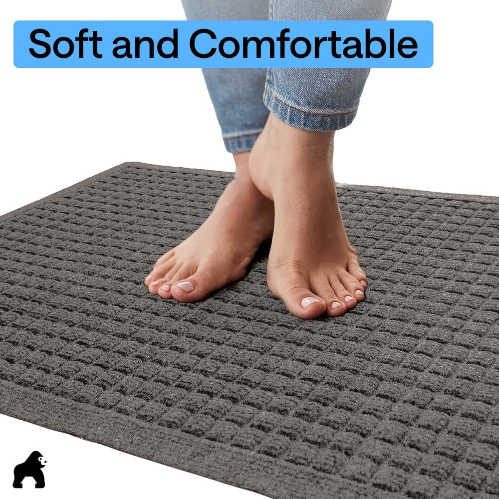 GORILLA GRIP® Ultra Absorbent Front Door Mat Outside Entrance, Traps Dirt and Moisture, HydroABSORB Indoor Outdoor Doormat Holds Up to 1.7 Cups Water, Stain and Fade Resistant Welcome Mat, 29x17 Black