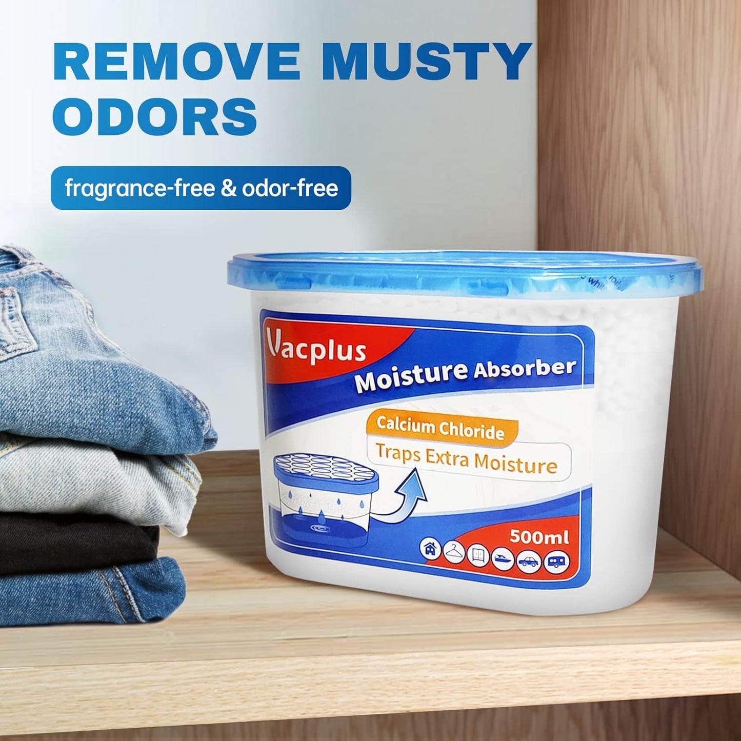 Vacplus Moisture Absorbers, 10.5 Oz Humidity Absorber Boxes Attracts Extra Moisture from Your Bathroom, Closet, Kitchen & Study, Dehumidifier, Odor Eliminator for Closet (Ocean Scent), 12 Packs