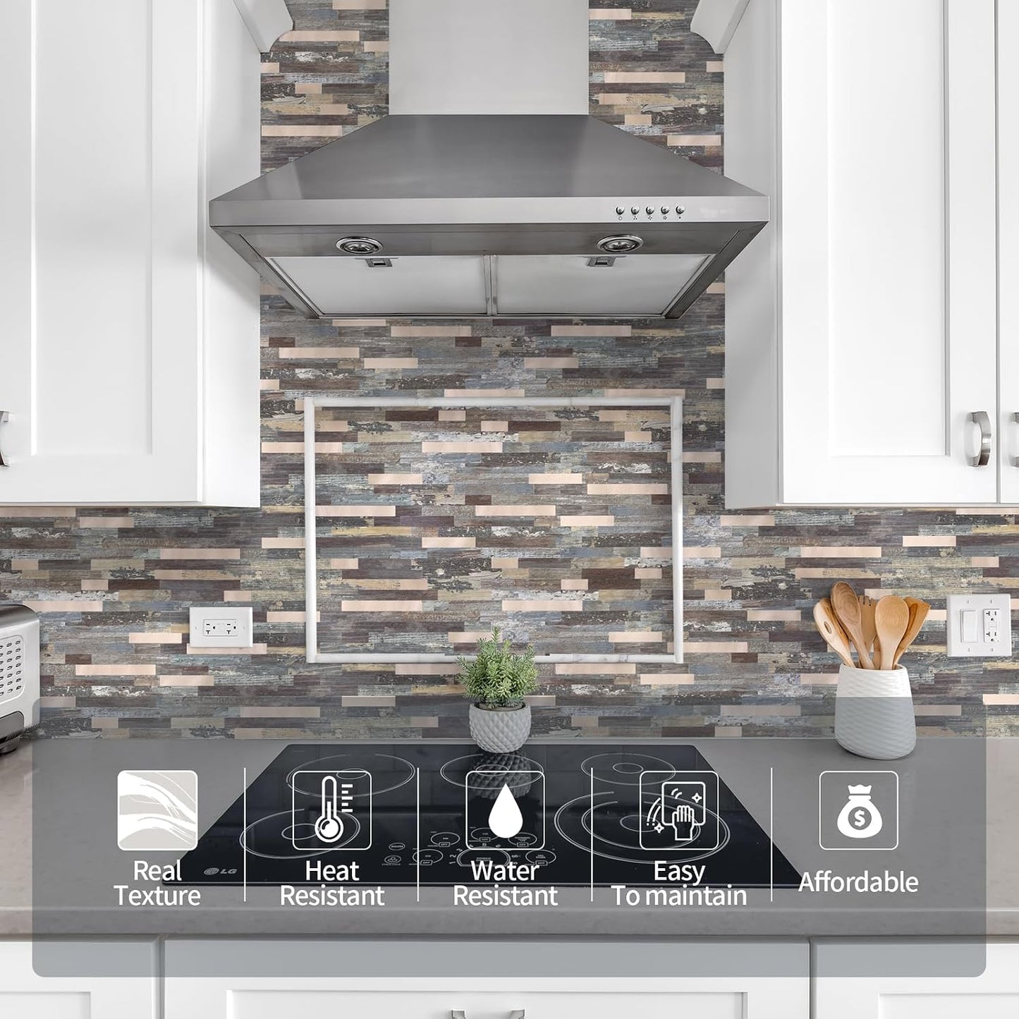 Yipscazo 2026 New Upgrade 11.34" X 11.57" Peel and Stick Backsplash, Stick on Backsplash Tiles for Kitchen, Bathroom, Fireplace (10 Sheets, Beige Rocks + Rose Gold)