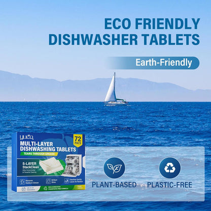 Dishwasher Detergent Tablets 72 Count: 5 Layer Powerful Dishwasher Detergent Eco-Friendly No Plastic Liquid-Free Dish Soap Cleaner Tab, Use in Dishwasher (Lemon)